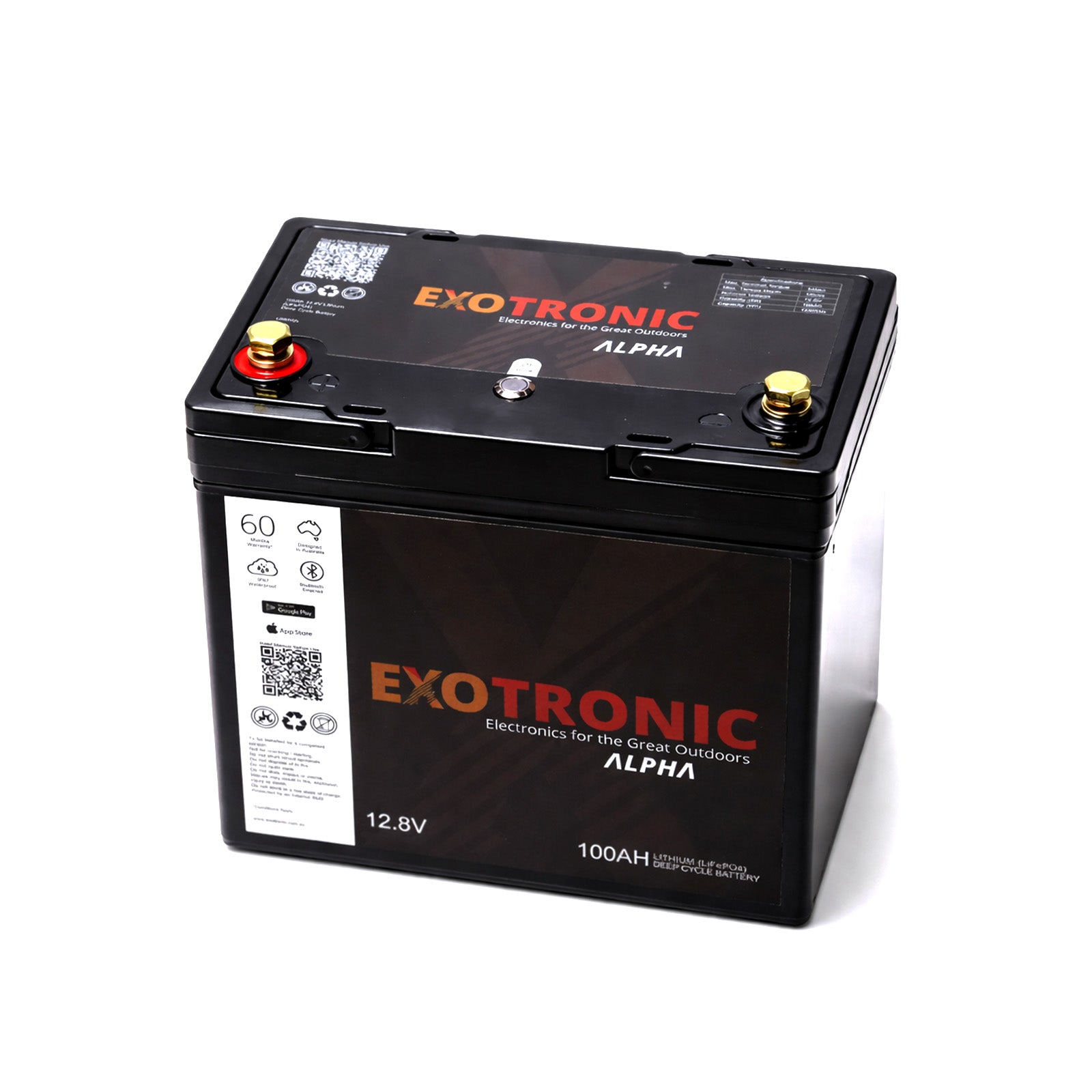 High angle perspective of the 12V 100Ah deep cycle lithium battery