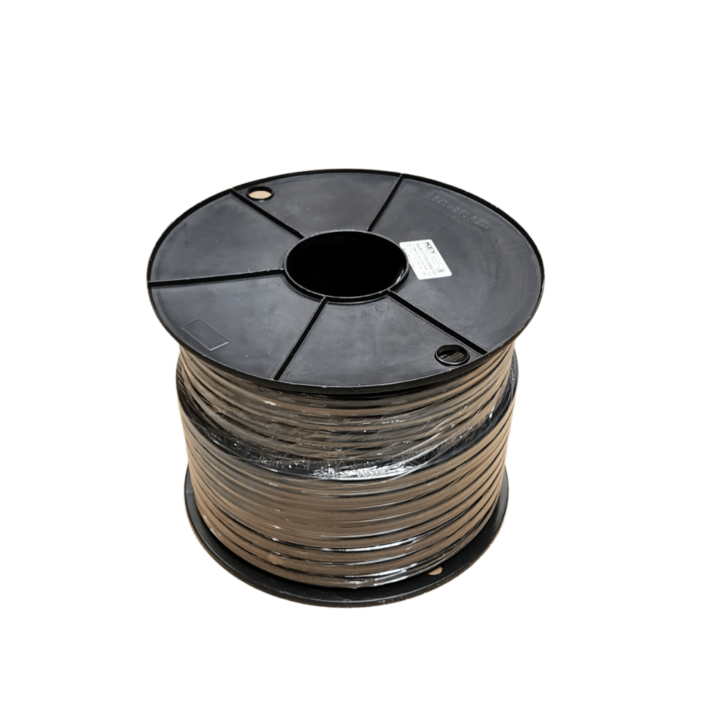 100m roll of 8B&S 7.9mm² twin core automotive cable wound on a black plastic reel