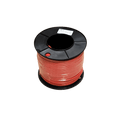 100m roll of red 8B&S single core automotive cable on a black plastic spool