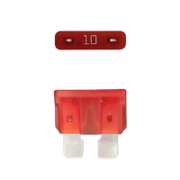 Red 10A ATO/ATC automotive blade fuse with silver-plated terminals showing top and side profiles