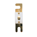 Top view of 125A ANL fuse with gold-plated terminals and white ceramic housing with inspection window