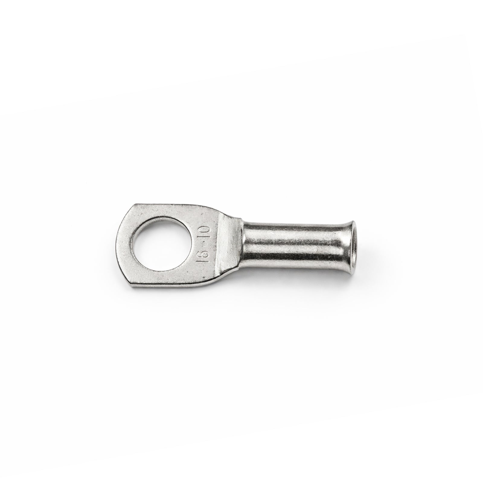Top-down view of a 16mm squared copper lug with a 10mm stud hole