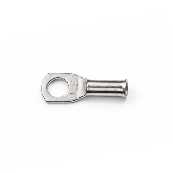 Top-down view of a 16mm squared copper lug with a 10mm stud hole