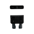 Black 1A ATO/ATC automotive blade fuse with silver-plated terminals showing top and side profiles