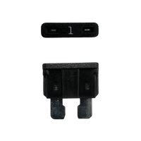 Black 1A ATO/ATC automotive blade fuse with silver-plated terminals showing top and side profiles