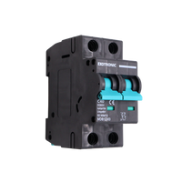 Angled side view of Exotronic 40A 2-Pole DC Circuit Breaker showing teal switches and 40A ratings