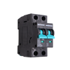 Angled side view of Exotronic 40A 2-Pole DC Circuit Breaker showing teal switches and 40A ratings