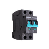 Angled side view of Exotronic 63A 2-Pole DC Circuit Breaker showing teal switches and 63A ratings