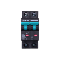 Front view of 10A DC circuit breaker in ON position with red status indicators visible