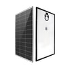 Front and rear perspective of 200W rigid solar panel displaying connector cables