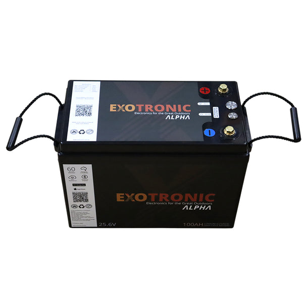 Front view of 24V lithium battery with durable rope carry handles extended on both sides