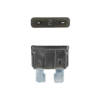 Grey 2A ATO/ATC automotive blade fuse with silver-plated terminals showing top and side profiles
