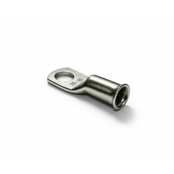 Close-up of the bellmouth cable entry on a 35mm² tinned copper lug