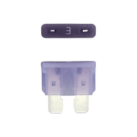 Purple 3A ATO/ATC automotive blade fuse with silver-plated terminals showing top and side profiles