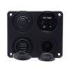 Front view of 4-gang flush mount panel with switch, voltmeter, USB ports and 12V socket