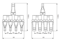Technical line drawing with dimensions for the 4-to-1 branch joiner