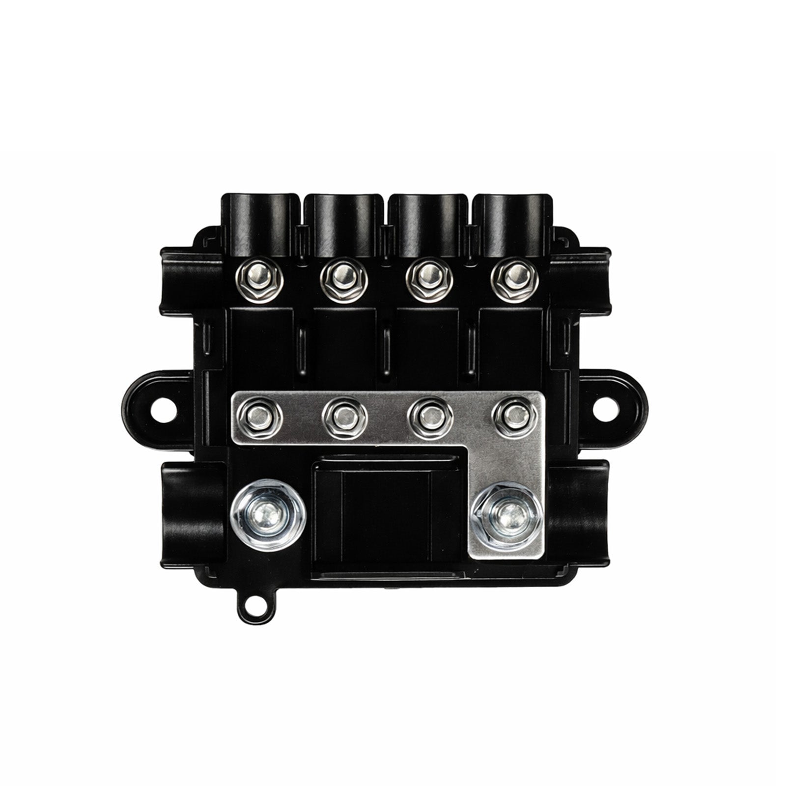 Top-down technical view of 4-way MIDI and 1-way MEGA fuse holder base