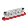 Exotronic 600A busbar with red base and clear protective cover showing 6 terminals