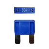 Blue 60A maxi blade fuse showing top amperage rating and side profile with silver terminals