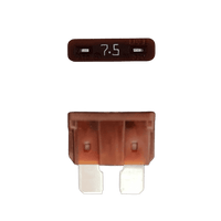 Brown 7.5A ATO/ATC automotive blade fuse with silver-plated terminals showing top and side profiles