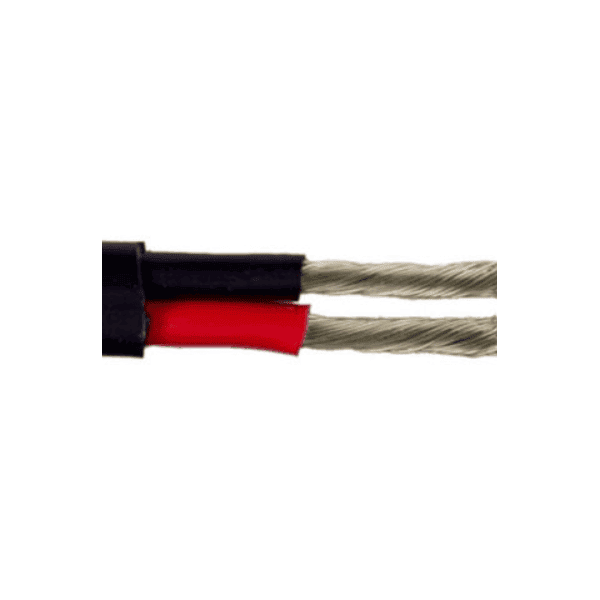 Close-up of 8B&S twin core cable showing internal insulated cores and tinned copper wire strands