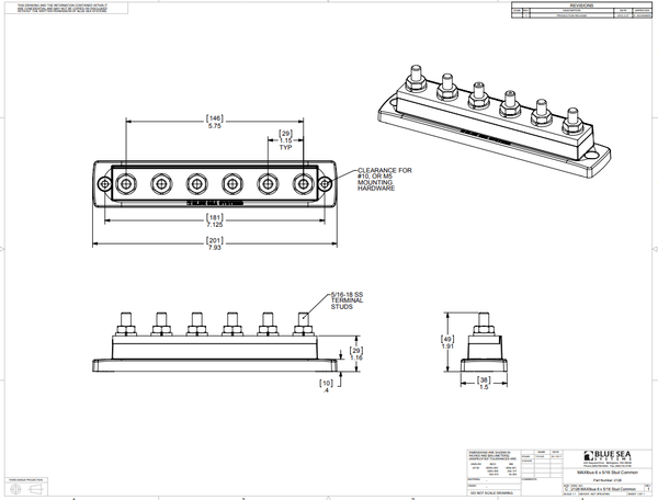 Blue Sea Busbar 250A 6P/Terminals - 5/16 3