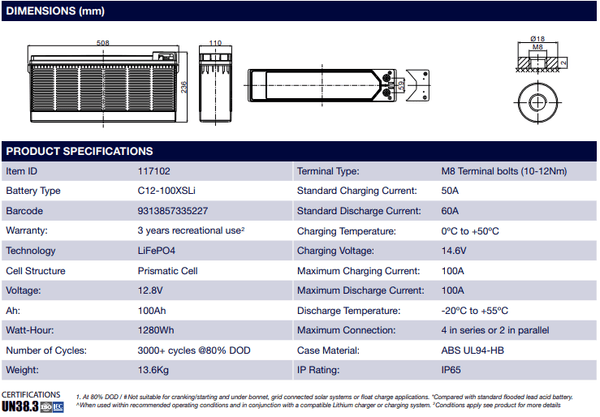 Century 12V 100Ah Lithium Pro Slimline Bluetooth Battery 2