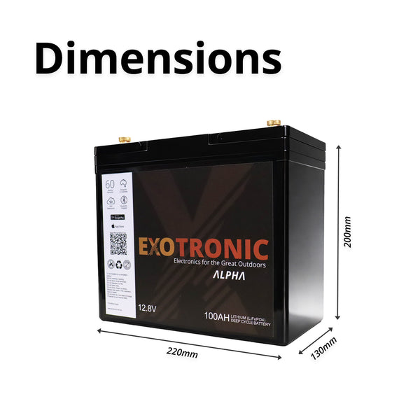 Exotronic 12V 100Ah Alpha IP67 Smart Bluetooth Lithium Battery