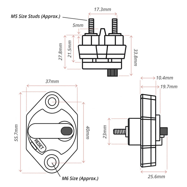 Exotronic 30A Mini Panel Mount Waterproof DC Circuit Breaker