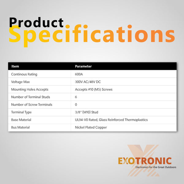 Exotronic 600A Black 6x M10 Stud Busbar with Cover 4