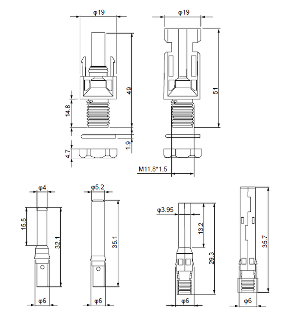 Exotronic Bulkhead (Panel Mount) MC4 Compatible Connector Pair 3