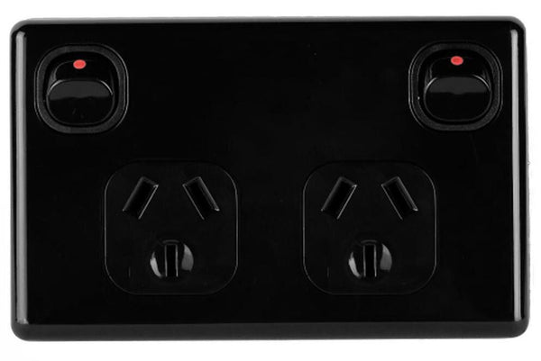 Power Point Double Pole 10Amp GPO Outlet- Black Main Image