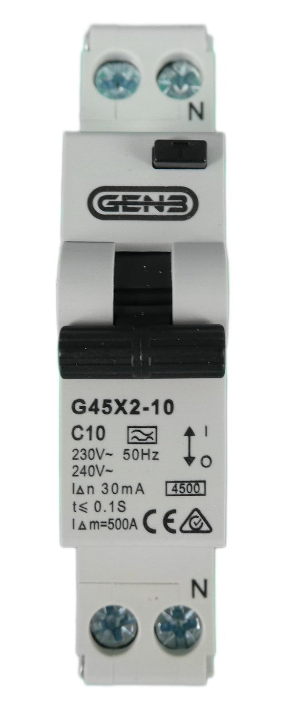 GEN3 Double Pole Single Module RCBO 10Amp Safety Switch/Circuit Breaker Combo 1