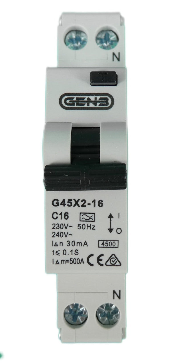 GEN3 Double Pole Single Module RCBO 16Amp Safety Switch/Circuit Breaker Combo 1
