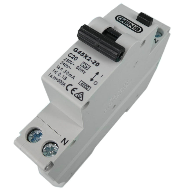 GEN3 Double Pole Single Module RCBO 20Amp Safety Switch/Circuit Breaker Combo Main Image