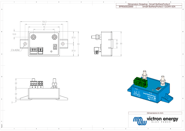 Victron Smart BatteryProtect 12/24V-65A Bluetooth Low Voltage Disconnect 9