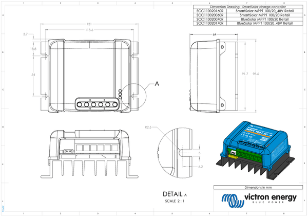 Victron 12/24/48V 20A BlueSolar MPPT 100/20 Non-Bluetooth Solar Charge Controller 7