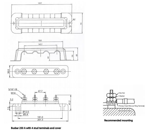 Victron Busbar 250A 4P/Terminals & Cover 6