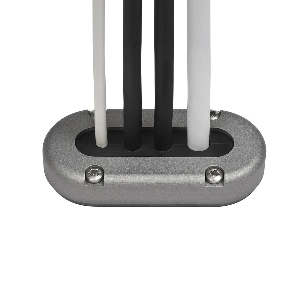 Front view of the aluminium multi cable seal with varying thickness cables installed