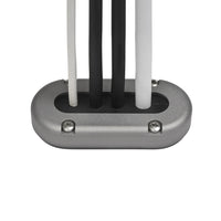 Front view of the aluminium multi cable seal with varying thickness cables installed