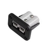 Rear view showing grey Anderson plug secured into black mounting bracket with screws