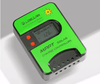 Angled view of green solar charge controller showing depth and terminal access