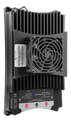 Side angled view of a black 100A converter showing robust metal construction and side cooling fins