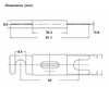 Technical drawing of ANL fuse dimensions showing 81.1mm length and 62mm mounting centre spacing
