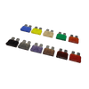 Assorted colour-coded ATO/ATC blade fuses ranging from 1A black to 40A orange arranged in two rows