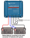 Technical wiring diagram for a Battery Balancer in a 24V system with two series batteries