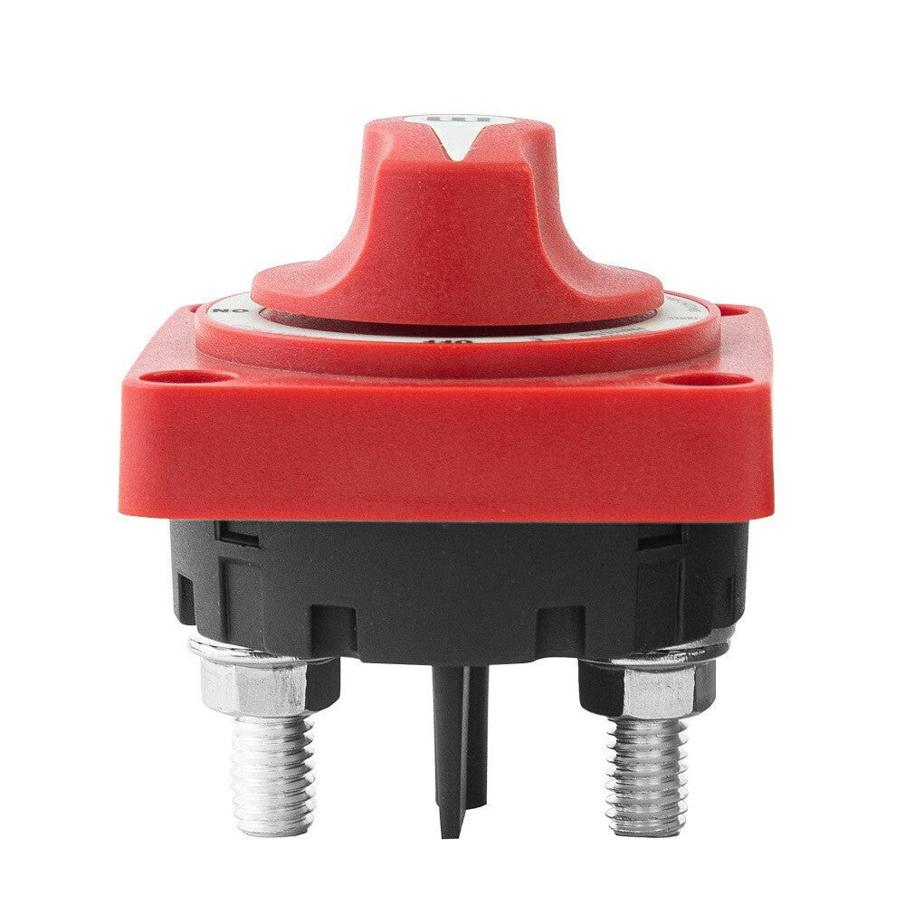 Bottom view of battery switch revealing two large M10 threaded terminal studs