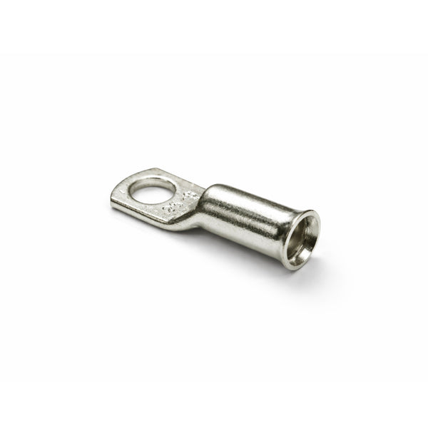 Close-up of the flared bellmouth barrel on a 25mm² copper cable lug