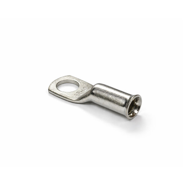 Close-up of the flared bellmouth barrel on a 25mm² copper cable lug
