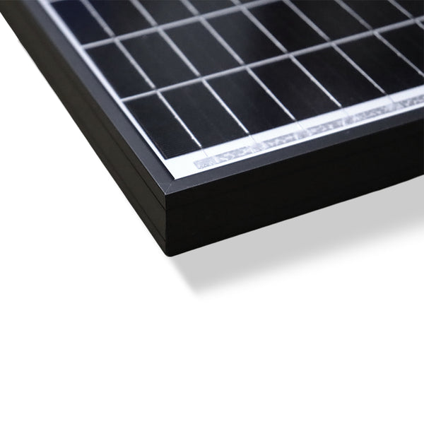 Detail view of 25mm black anodised aluminium alloy frame corner construction